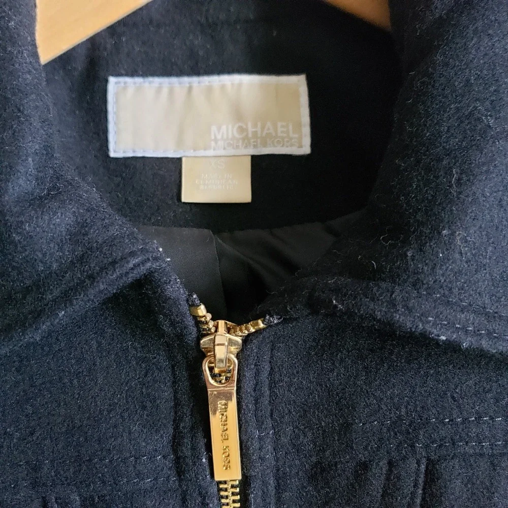 Michael Kors Coat Womens XS Black Wool Gold Zip Trench Jacket‎ Formal Topcoat